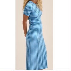 Mango Blue White Gingham Midi Dress Plaid Cottagecore A-Line Sundress Size 6